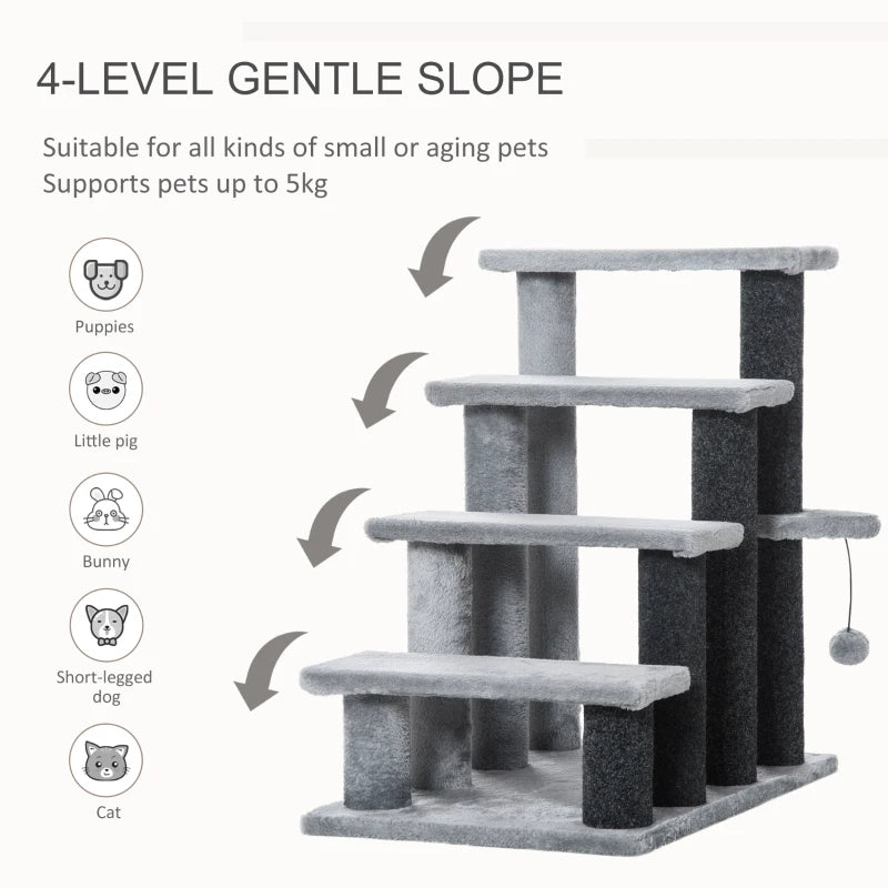 Cat Tree, Cat Tower Cat Stair Steps With Scratching Post, Hanging Play Ball For High Bed, Sofa, Indoor Outdoor