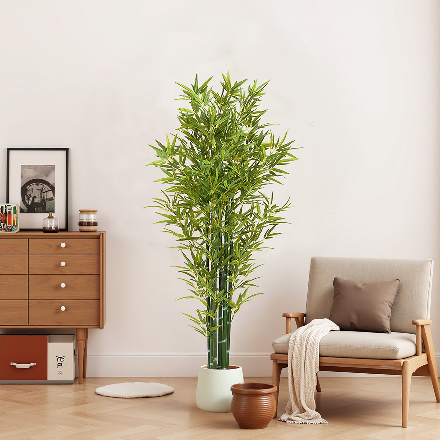 72 Artificial Bamboo With Black Plastic Pot, Set Of 2