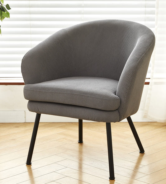 Corduroy Accent Chair With Black Metal Legs, Modern Upholstered Armchair, Comfy Barrel Chair For Living Room Bedroom