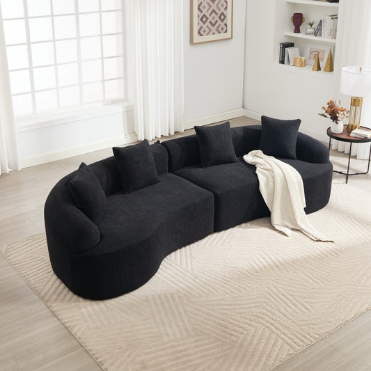 Compression Sponge Sofa Black Curved Modular Sectional  30D High-Density Chenille Sleeper Couch For Apartment Living Room 110L