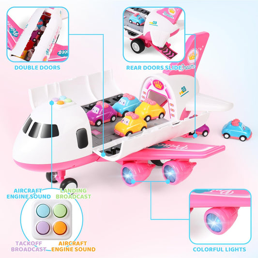 Princess Airplane Toy Set  Includes Airplane, Princess Car, Road Signs, And Road Barriers  Birthday & Christmas Gift Suitable For Girls