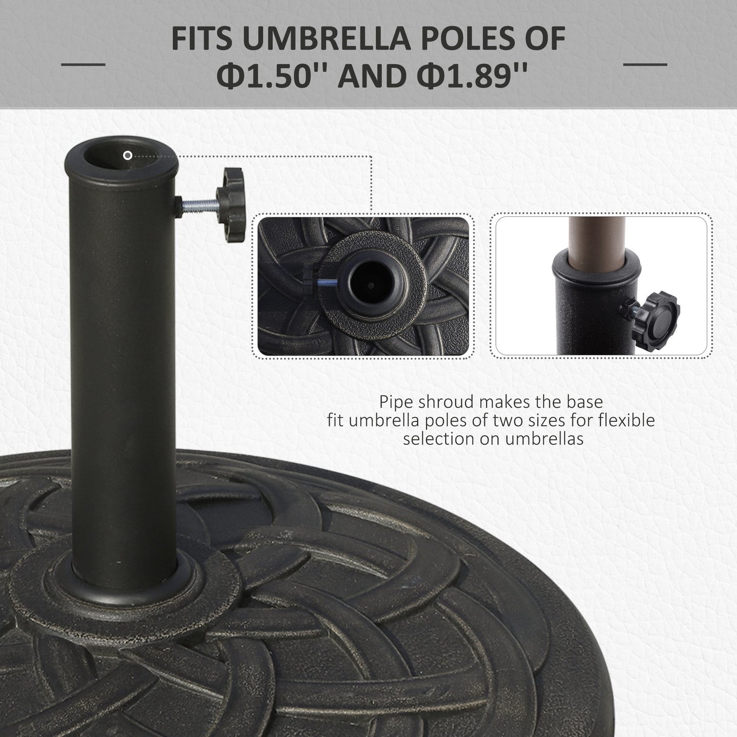 22" 42 Lbs Round Resin Umbrella Base Stand Market Parasol Holder With Beautiful Decorative Pattern & Easy Setup, For Φ1.5", Φ1.89" Pole, For Lawn, Deck, Backyard, Garden, Bronze