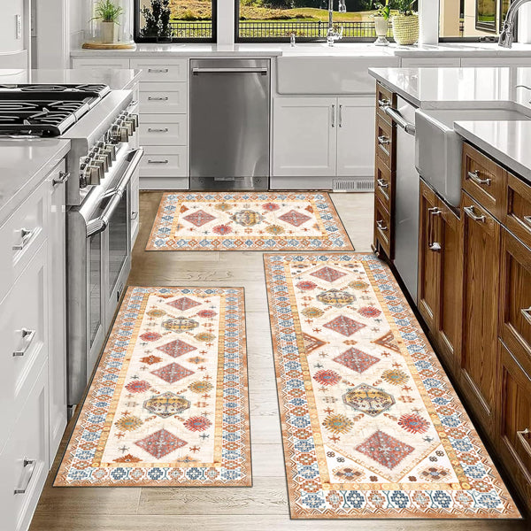 Boho Kitchen Rug Sets 3 Piece With Runner Non Slip Kitchen Rugs And Mats Washable Kitchen Mats For Floor Thick Kitchen Floor Mat Carpet Runner Rugs For Hallway Laundry Holiday Decor