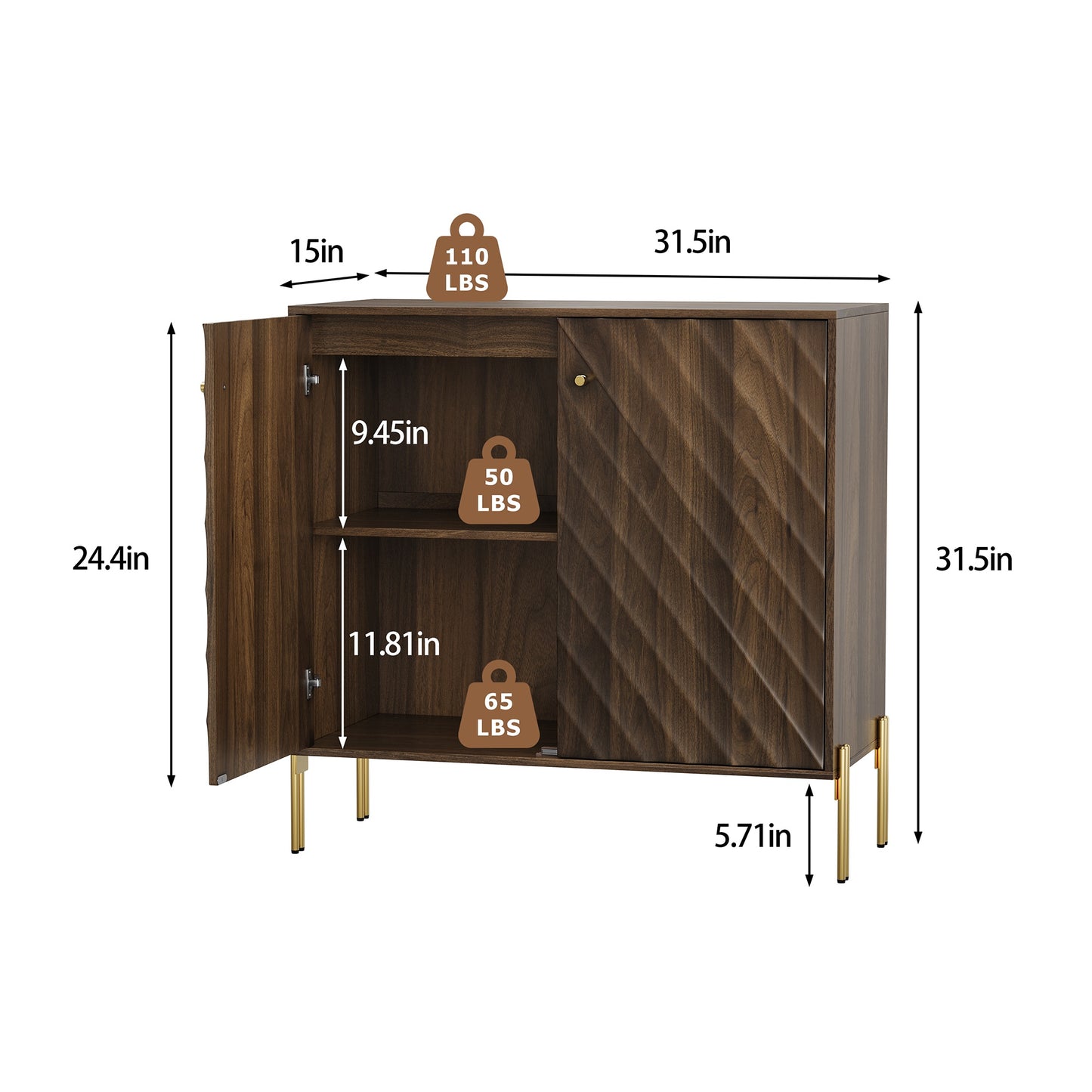 Sideboard Buffet With Storage, Mid-century Modern Style Storage Cabinets, Walnut Sideboard For Living Room, Dining Room, Entryway, Hallway, Kitchen