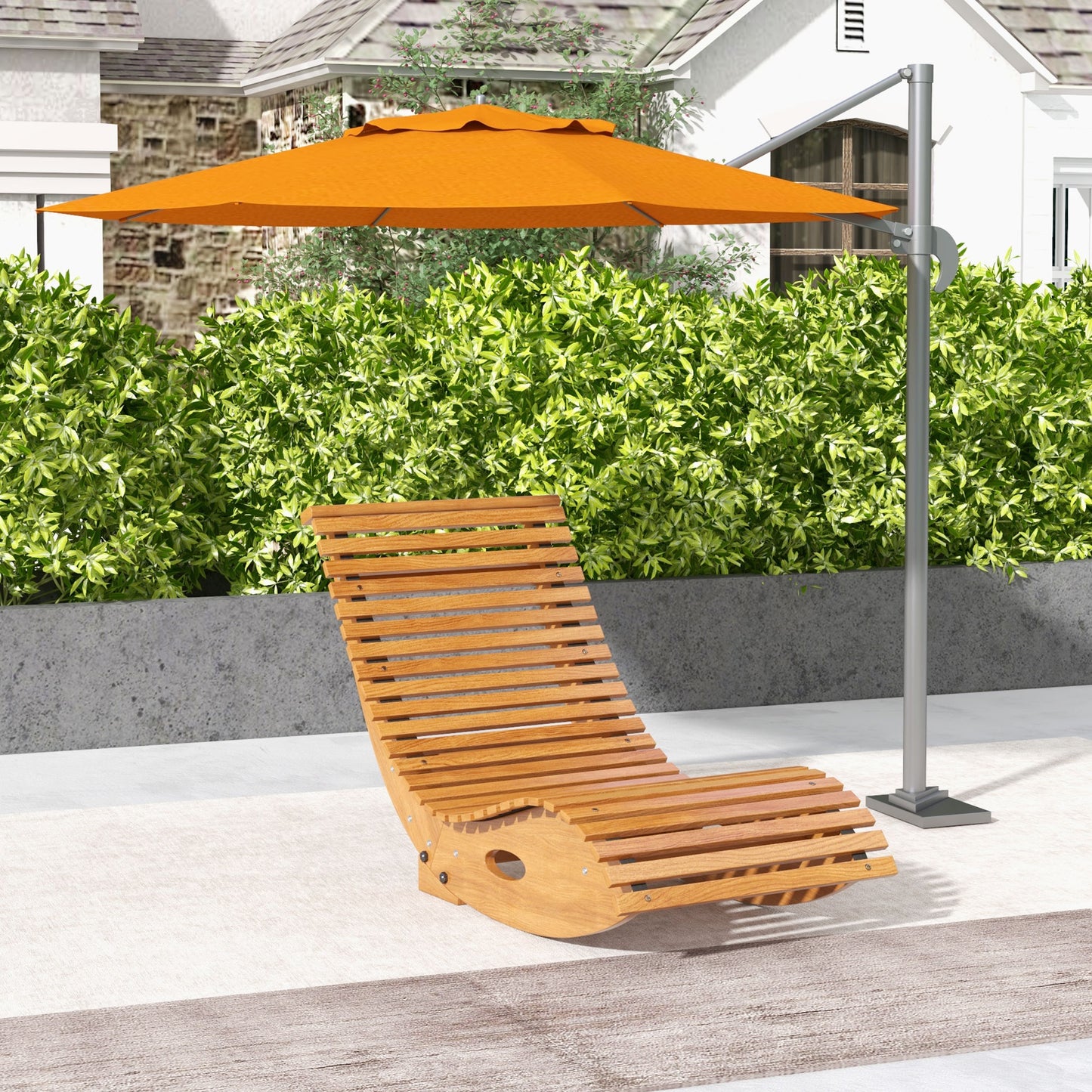Outdoor Rocking Chair W/ Slatted Seat, Wooden Rocking Chair, 51.25" X 23.5" X 23.5", Teak