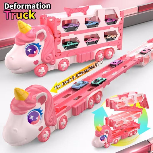 Cute  Transforming Truck Toy Expandable Racetrack & Vehicle Storage Set Portable Carrier With Mini Cars Toy For Girls Ages 3 And Up,Pickup Only