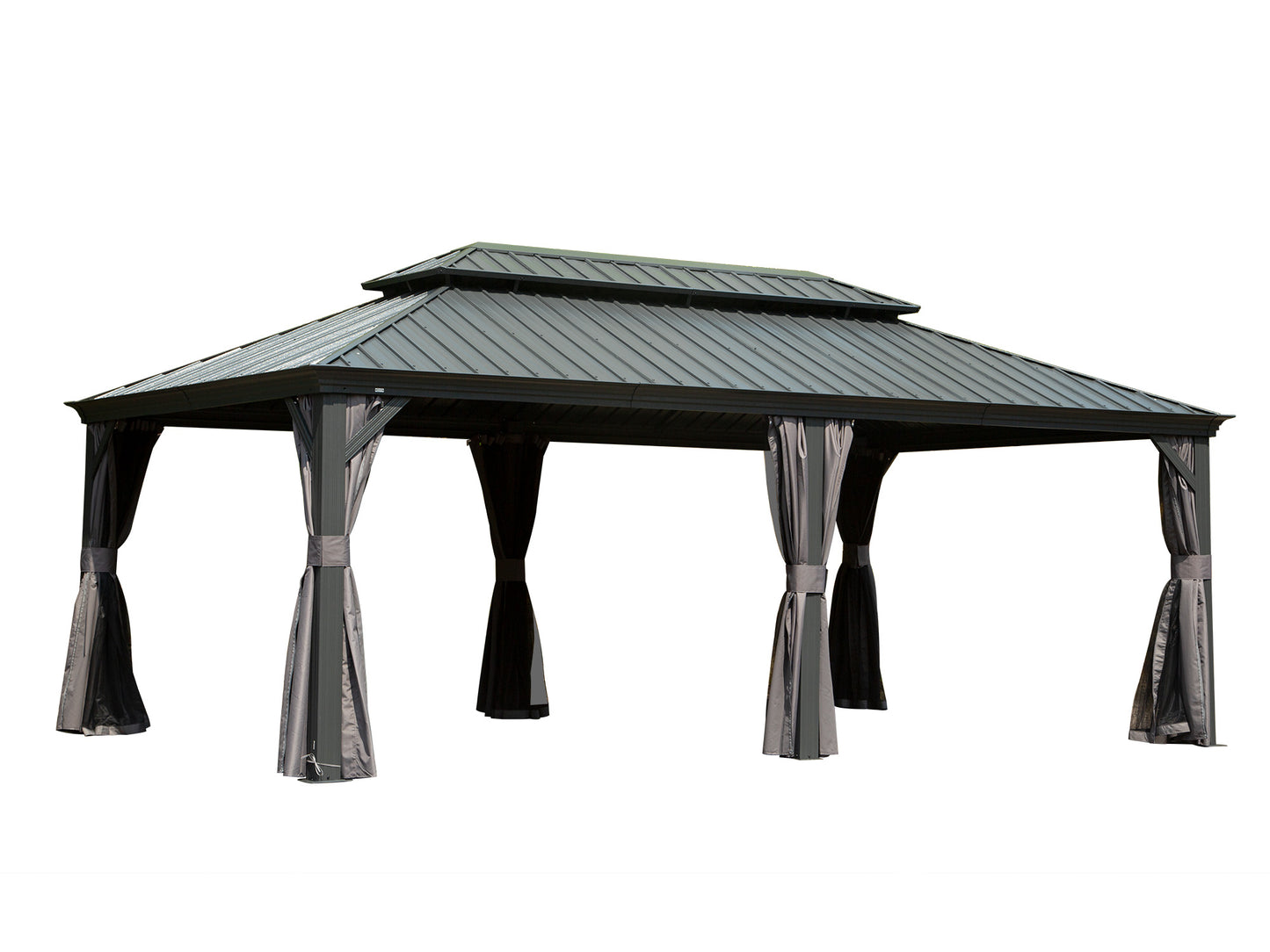 14  X 20  Hardtop Gazebo Outdoor Metal Gazebo Canopy With Galvanized Steel Double Roof, Aluminum Frame, Curtains And Netting For Patio, Deck, Garden, Grey