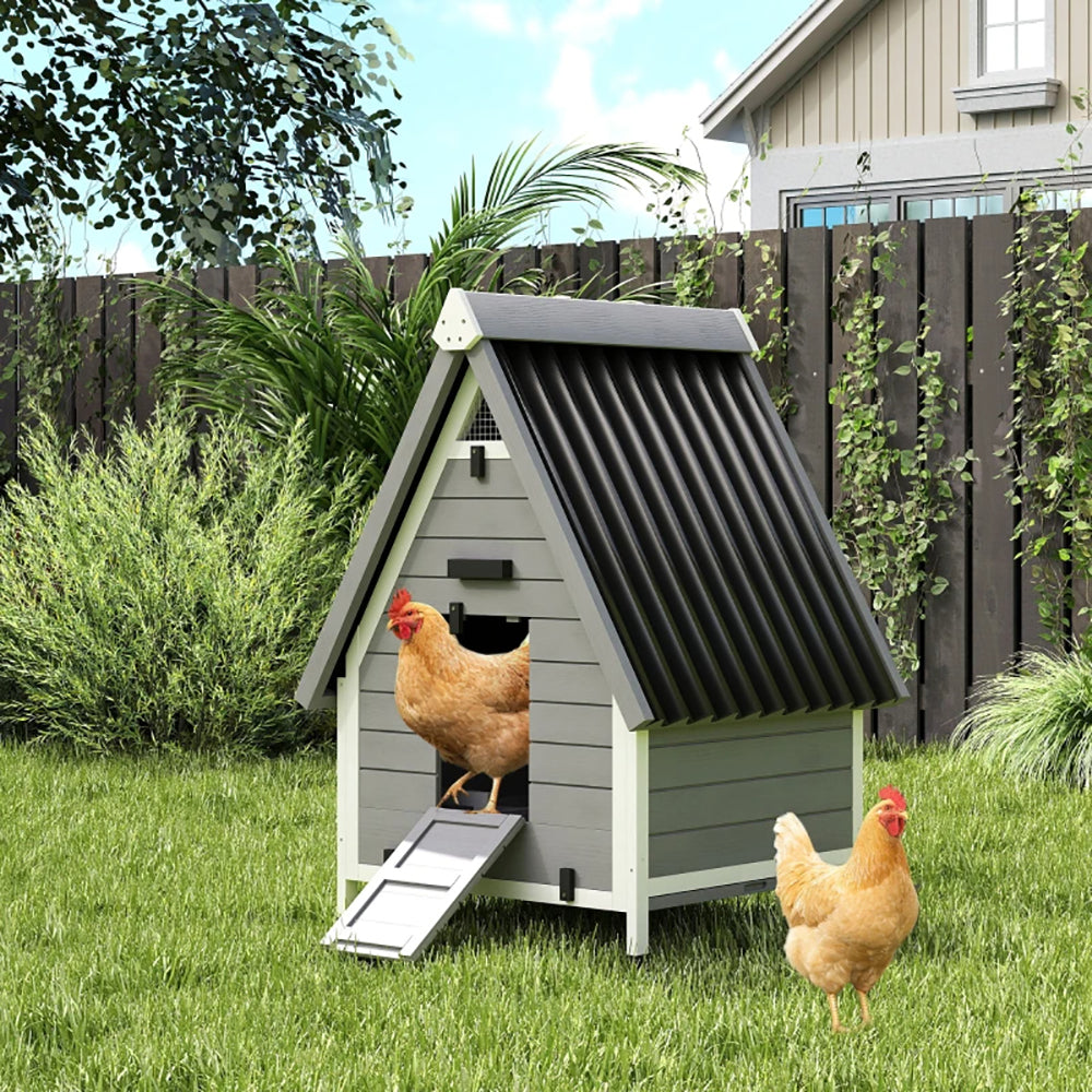 Chicken Coop For 2 Chickens, Outdoor Wooden Chicken House With Removable Nesting Box & Roosting Bar, Tray, Ramp