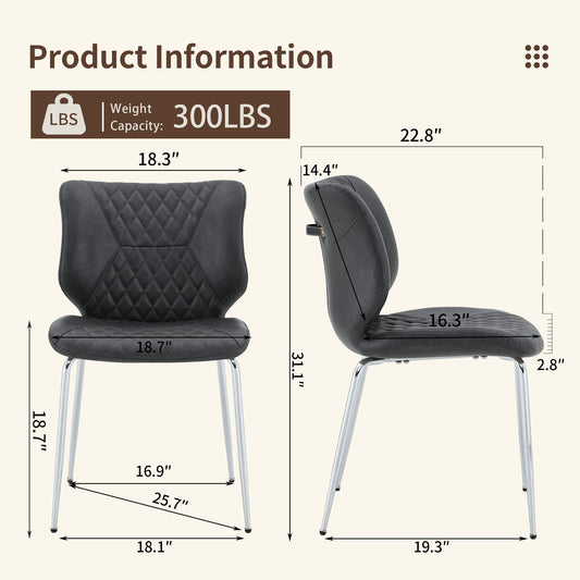 Dark Gray Brown Oil Waxed Leather Dining Chairs With Electroplated Metal Legs, Adjustable Non-Slip Foot Pads, Diamond-Tufted High Back Upholstered Dining Room Chairs  Dark Gray, Set Of 2