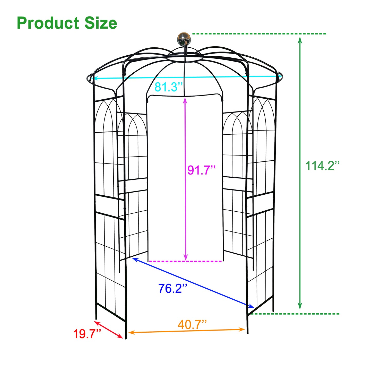 Metal Garden Arch Iron Garden Arbors Gazebo Dia81.3  X 114.2  High Birdcage Shape Pergola Pavilion For Wedding CeremonyOutdoor Black