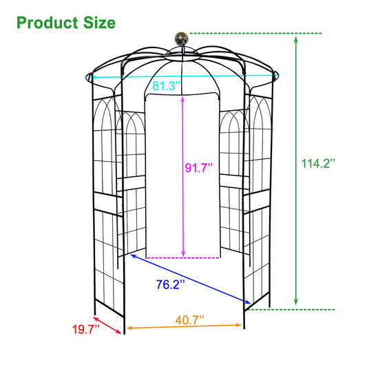 Metal Garden Arch Iron Garden Arbors Gazebo Dia81.3  X 114.2  High Birdcage Shape Pergola Pavilion For Wedding CeremonyOutdoor Black