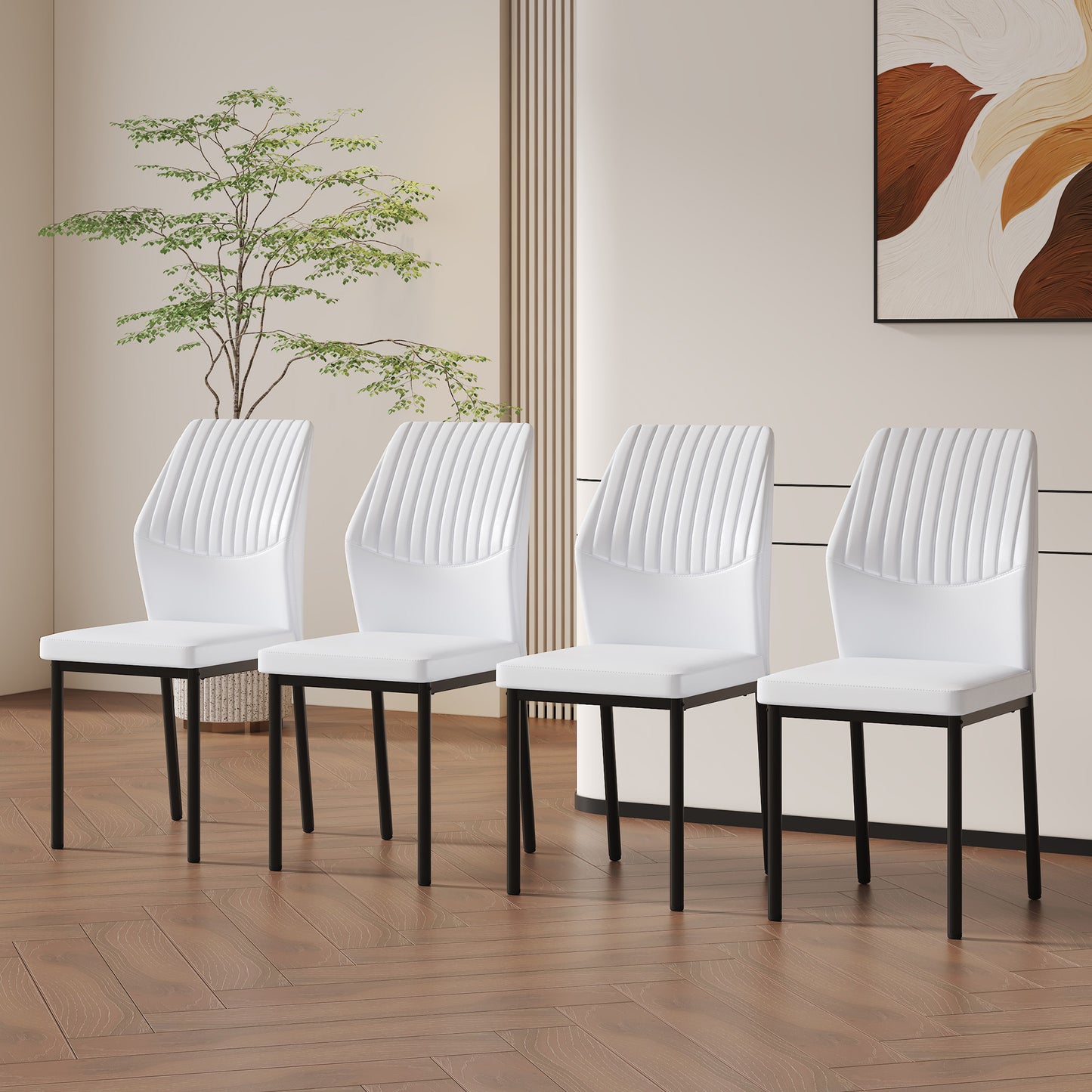 4-piece Set Of White And Black Light Luxury PU Dining Chairs Ergonomic Backrest, 36.7 Inches High, Suitable For Multiple Scenarios.Set Of 4 WHITE PU Material High Resilience Dining Chairs.
