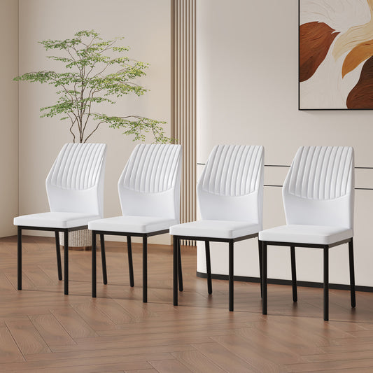 4-piece Set Of White And Black Light Luxury PU Dining Chairs Ergonomic Backrest, 36.7 Inches High, Suitable For Multiple Scenarios.Set Of 4 WHITE PU Material High Resilience Dining Chairs.
