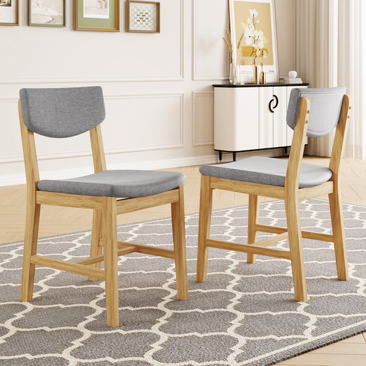 4-Piece Rustic Farmhouse Dining Chair - Solid Wood Frame With Gray Fabric Cushion, Upholstered Accent Chair For Kitchen, Dining Room, Living Room, Natural
