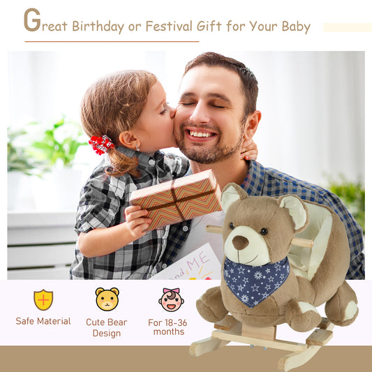 Baby Rocking Horse With Lullaby, Ride On Horse, Bear Themed Plush Animal Rocker With Pedals For Ages 18-36 Months, Easy To Assemble