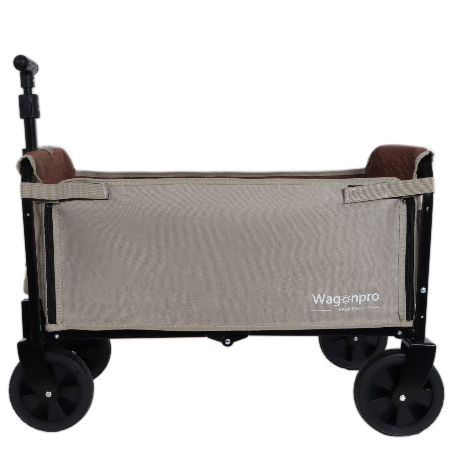 All- In- One Convertible Folding Camping Wagon Cart  Bench Seat  Storage Compartment & Included Dog Tether  Beige Brown