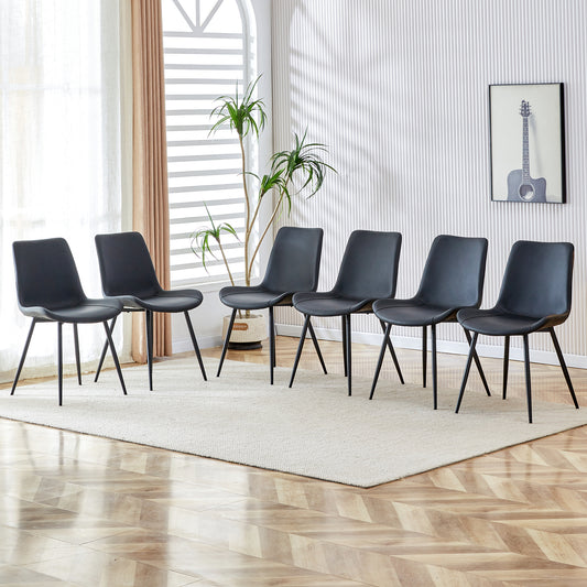 Black Artificial Leather Backrest Cushion Dining Chair, Black Metal Legs, Curved Widened Cushion Design For More Comfort, Suitable For Restaurants, Kitchens, Bedrooms, Offices. 6 Chairs   0502