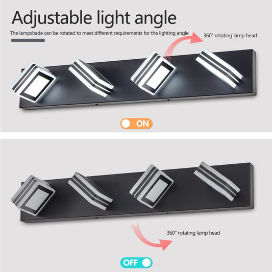 26  Modern Black 4-Light LED Vanity Light, Square Acrylic Lampshades Wall Mount Fixture For Bathroom, Mirror Lighting