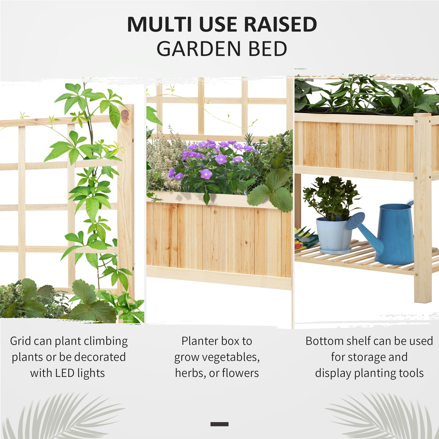 47'' Wooden Raised Garden Bed With Trellis, Coutryside Style Elevated Planter Box Stand With Open Storage Shelf, Spacious Planting Area For Vegetables, Herbs, Flowers