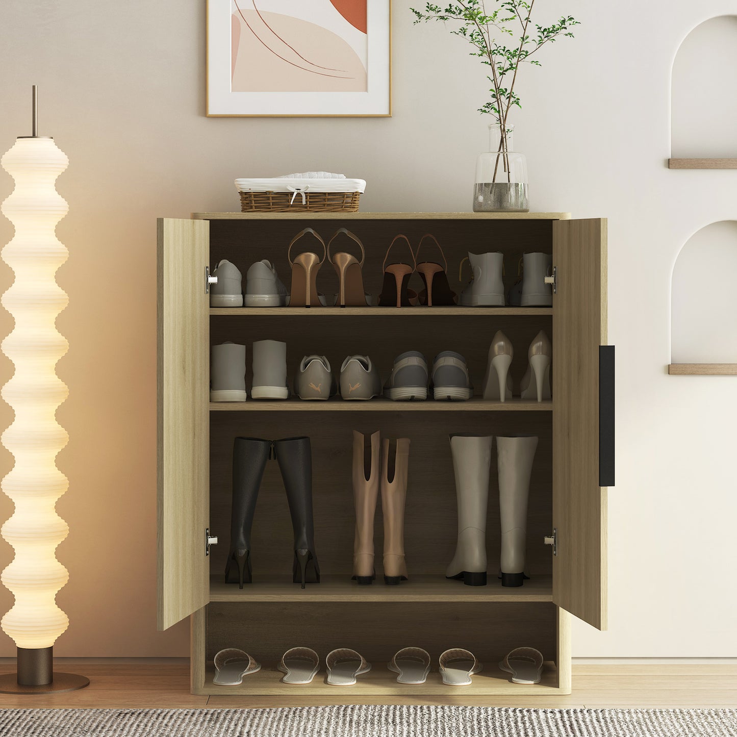Shoe Storage Cabinet, Wooden Shoe Cabinet With Doors Modern Shoe Organizer With Adjustable Shelves,for Entryway, Hallway, Living Room