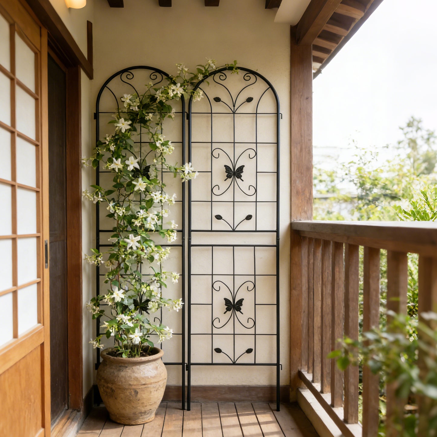2 Pack Metal Garden Trellis 86.7  X 19.7  Rustproof Trellis For Climbing Plants Outdoor Flower Support Black