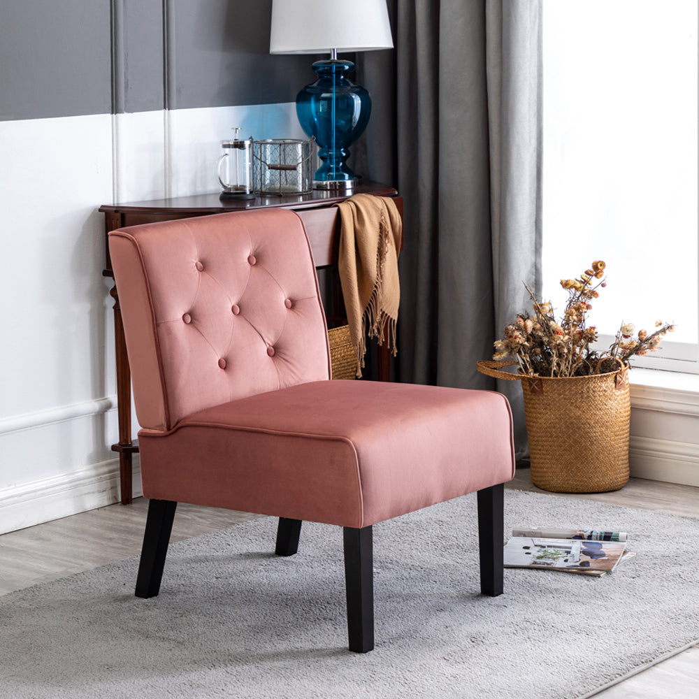 Reese 53    2Piece Living Room Armless Button Tufted Pattern Accent Chair With Velvet Fabric And Premium High Density Foam Cushion, Rose