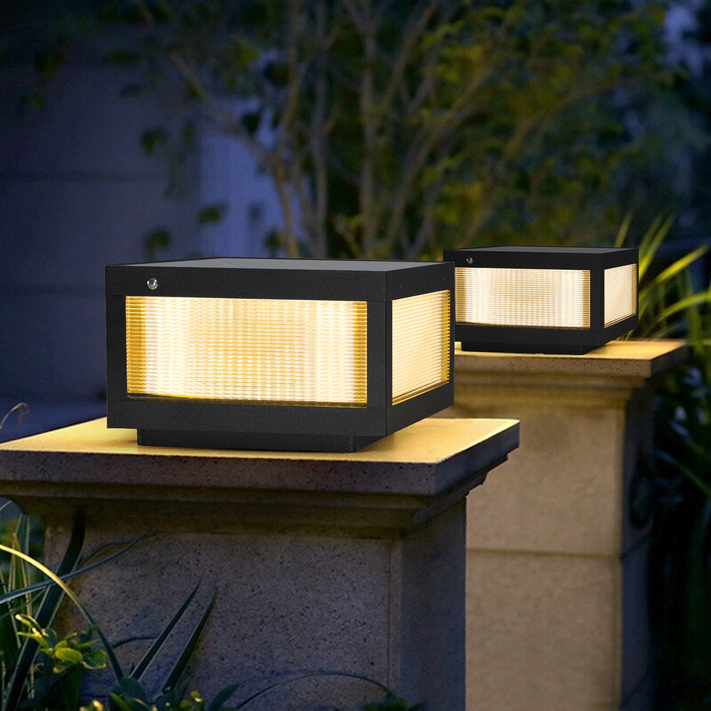 12 Black Solar Powered LED Post Cap Light, Modern Outdoor LED Fence Light For Pathways, Decks, And Patios   1-Pack