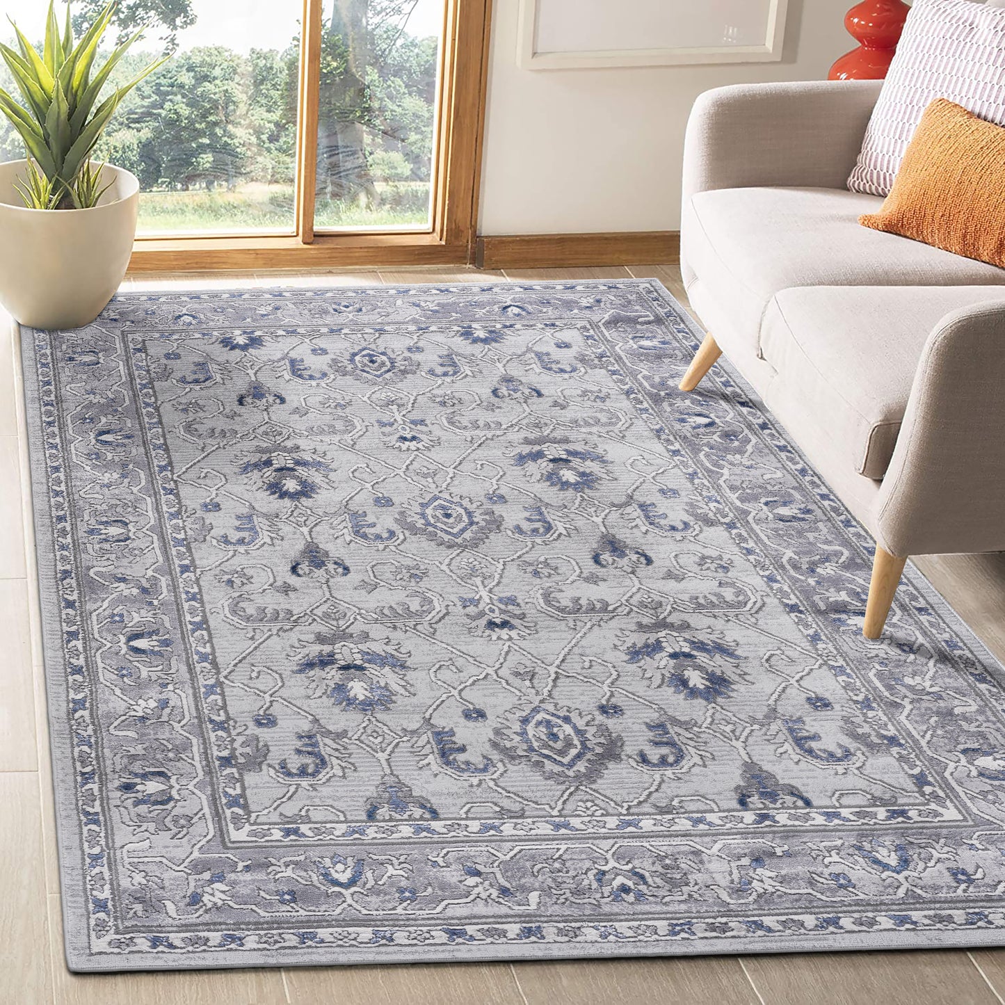 MARFI 8X10 Grey  Blue  Oriental Area Rug
