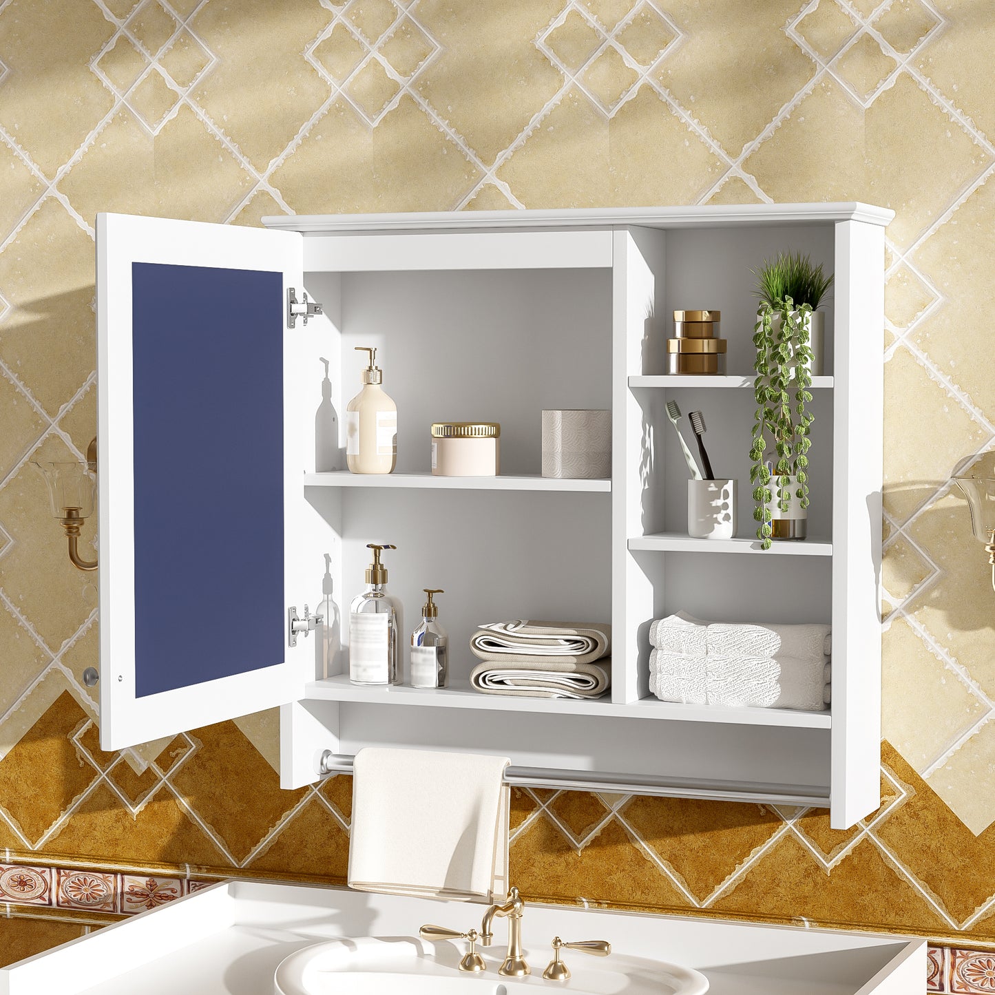 30 Inch Wall-Mount 2-in-1 Mirror Cabinet With Adjustable Shelf, Soft-Closing Hinges, High-Quality MDF, For Bathroom Vanity, Living Room, Bedroom Storage Organizer