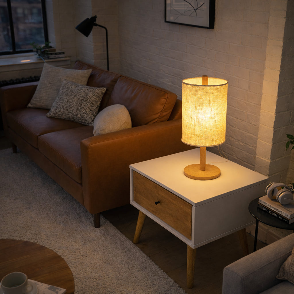 Modern Classic Desk Lamp Villa Living Room Bedroom Study Decorative Original Design European Wood Table Light, Arcana Table Lamp - Oak - Natural  110-120V Paper Rattan Weave Material