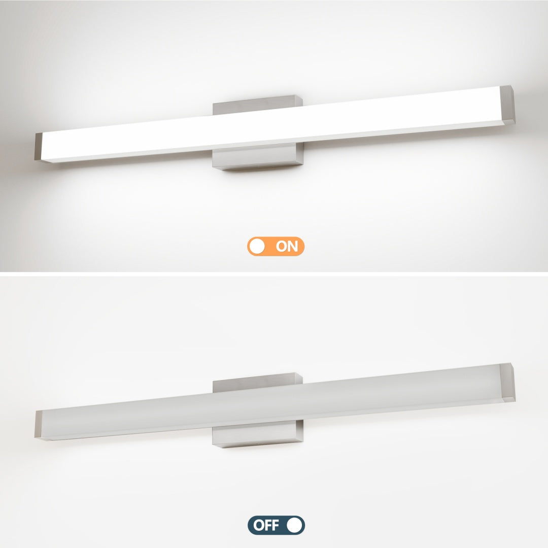 Bathroom Vanity Light Brushed Nickel Square LED 33inch 18W 6000K Cool White Light Wall Bar Lighting Fixtures Over Mirror