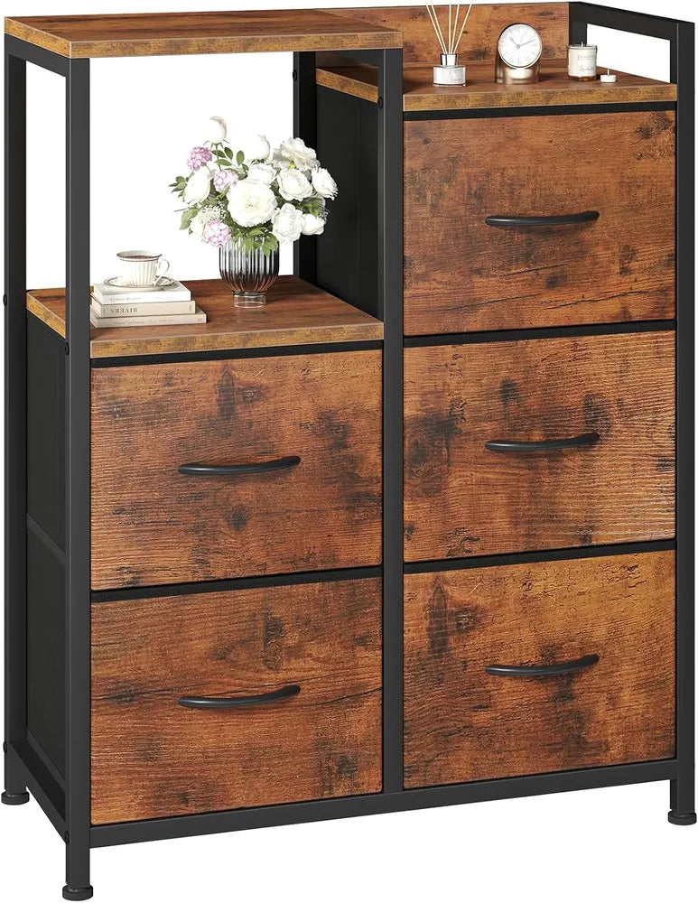 5 Drawer White Dressers For Bedroom 2 Tier Shelf Shelf Small Fabric Dresser For Closet Sturdy Metal Frame Modern Style Storage Cabinets Organization Units For Hallway Rooms