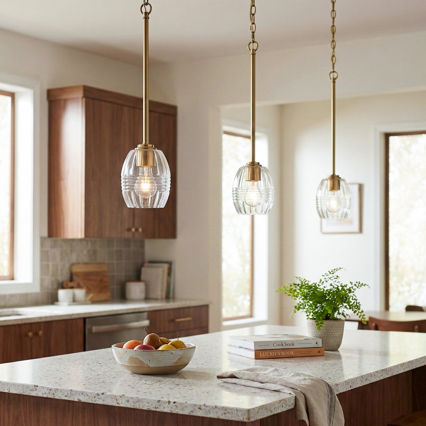 Vista Single Pendant Chain Hanging Light With Clear Glass - Satin Brass