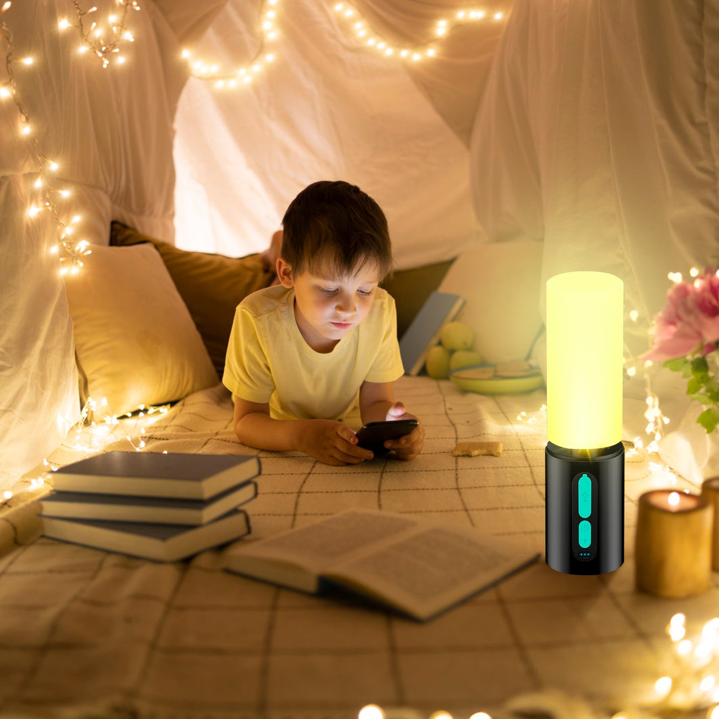 1Pc 4 In 1 Rechargeable Camping String Light IP44 Waterproof Camping Lantern With 33Ft String Light 7 Light Modes Emergency Power Bank Carry Bag For Indoor Outdoor Wedding Party