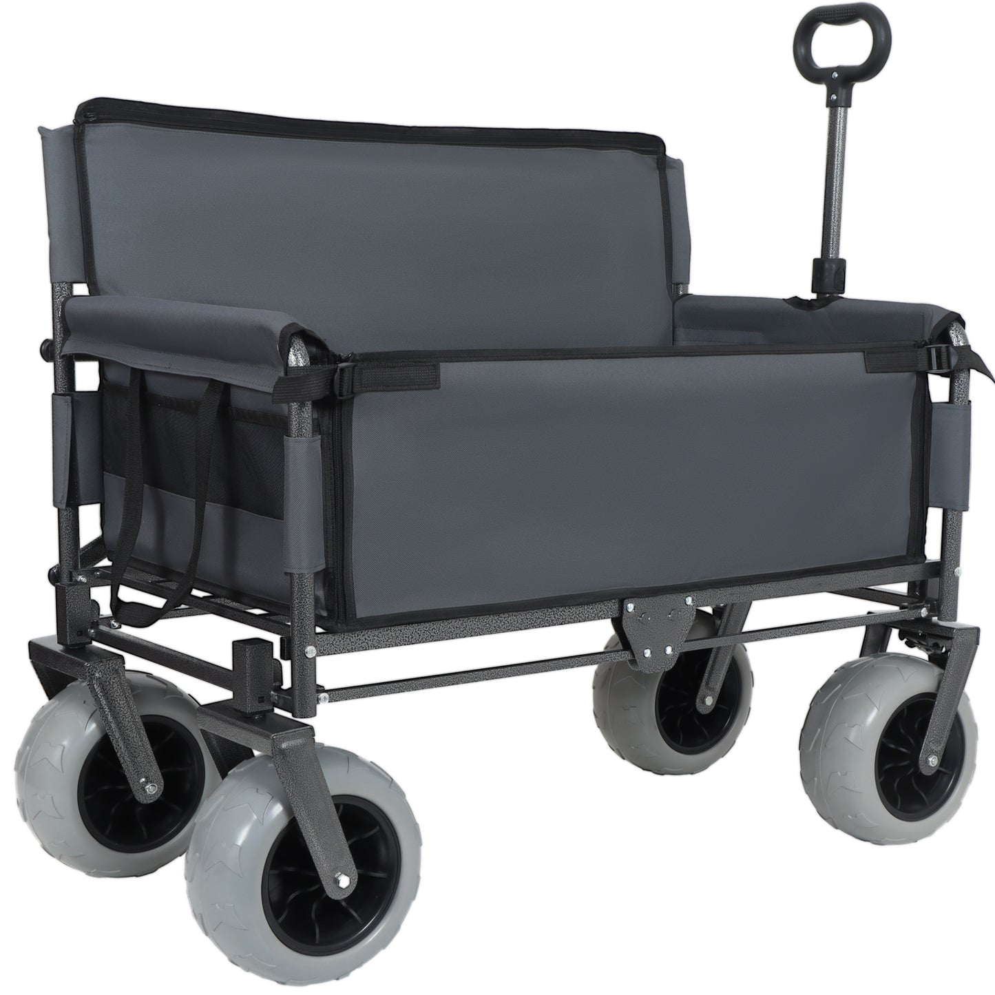 3- In- 1 Folding Wagon With Bench Seat - 500lbs Capacity  9 X4  Beach Tires For Camping & Beach  Gray