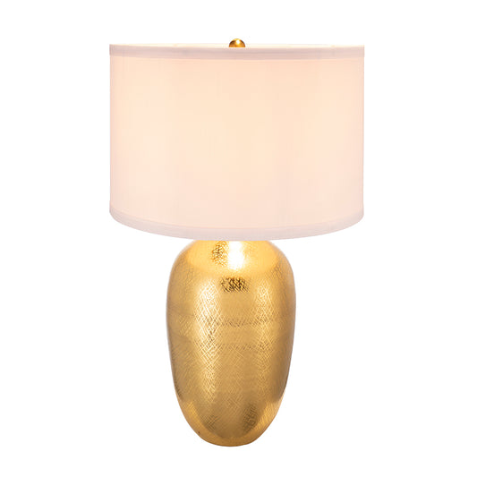 D18x31 Round Aluminum Sheet Gold Table Lamp With White Fabric Shade Lamp Shade Assembly Required