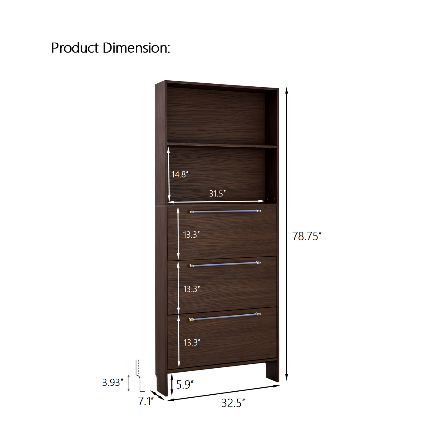 12 Pair Shoe Organizer, Narrow Shoe Cabinet With 3 Flip Drawers, 78.75  Tall Shoe Rack With Open Shelves And Storage, For Entryway Hallway, Porch, Living Room - Walnut