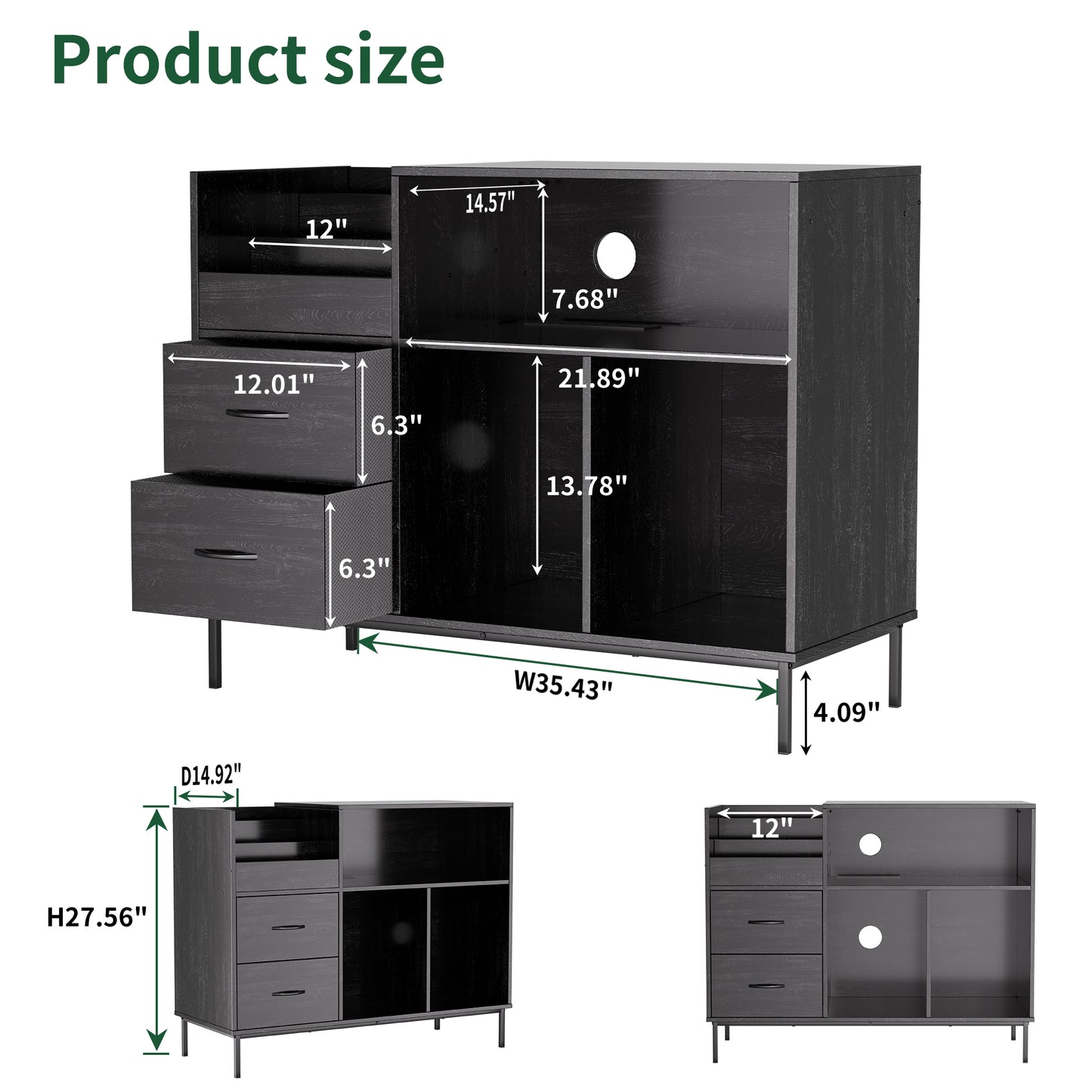 Eco-Friendly Record Player Stand With Flip-Top - Wood Vinyl Storage Cabinet With 2-Outlet Power Strip, Drawers & Dustproof Cubbies, Media Console For Living Room Study, Black