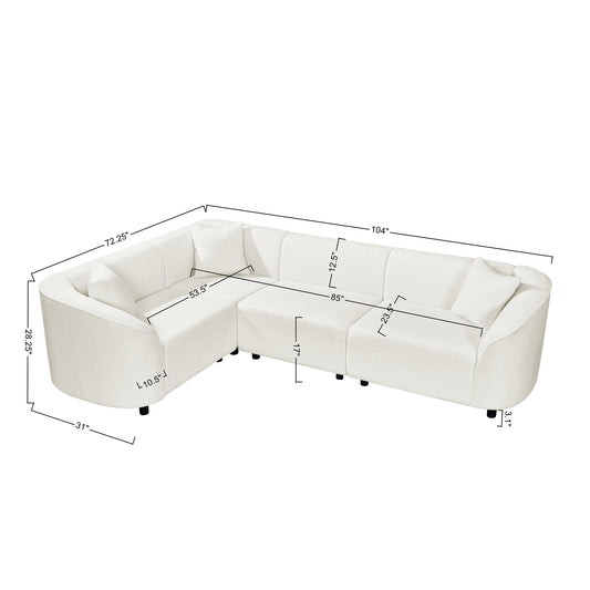 104  L-Shaped Curved Contemporary Sectional Sofa In Beige Plush 4-Seater, Sculptural Design & Premium Boucle Upholstery  Modern Luxury For Spacious Living