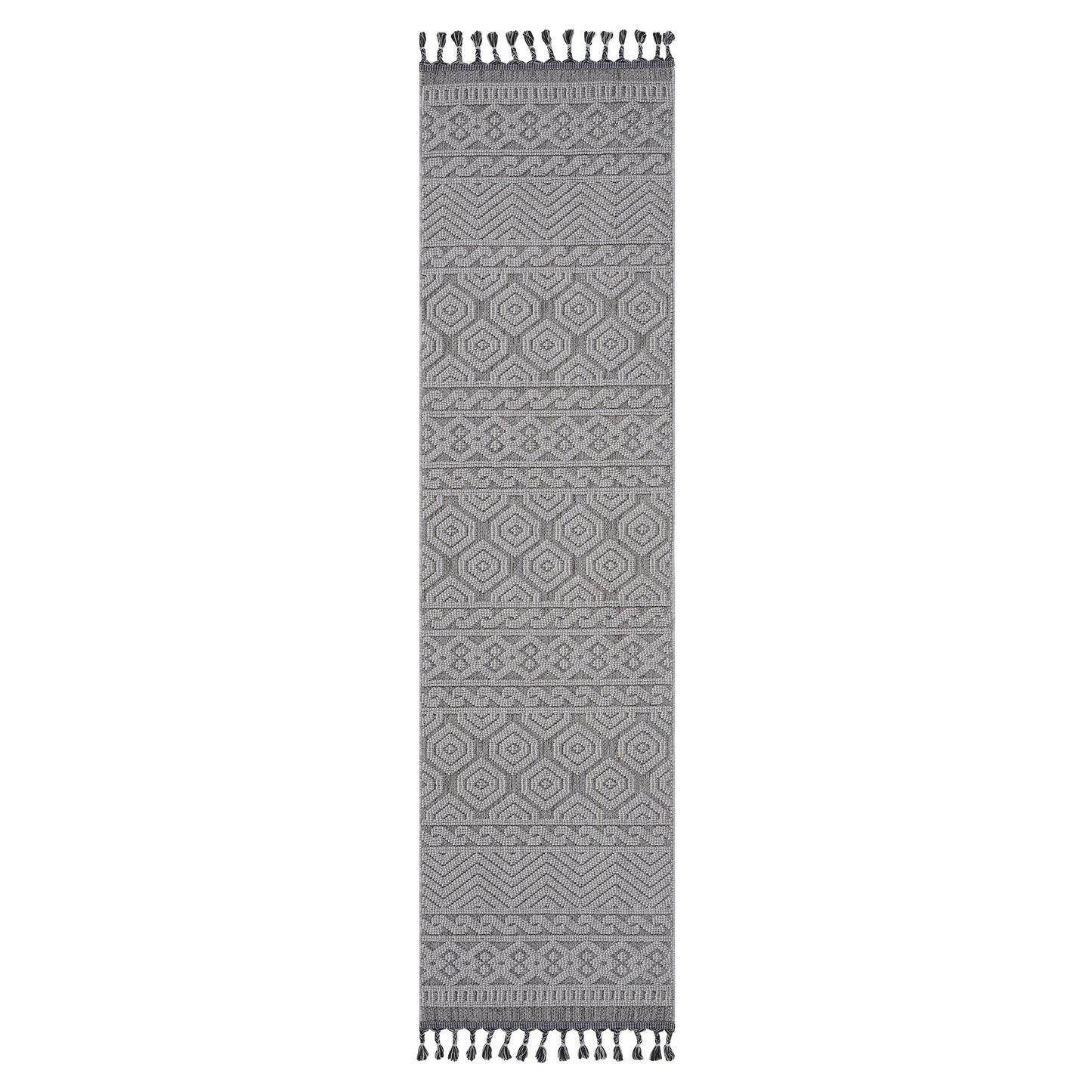 Guros  2X8 Grey  White  Geometric Indoor  Outdoor Runner Rug