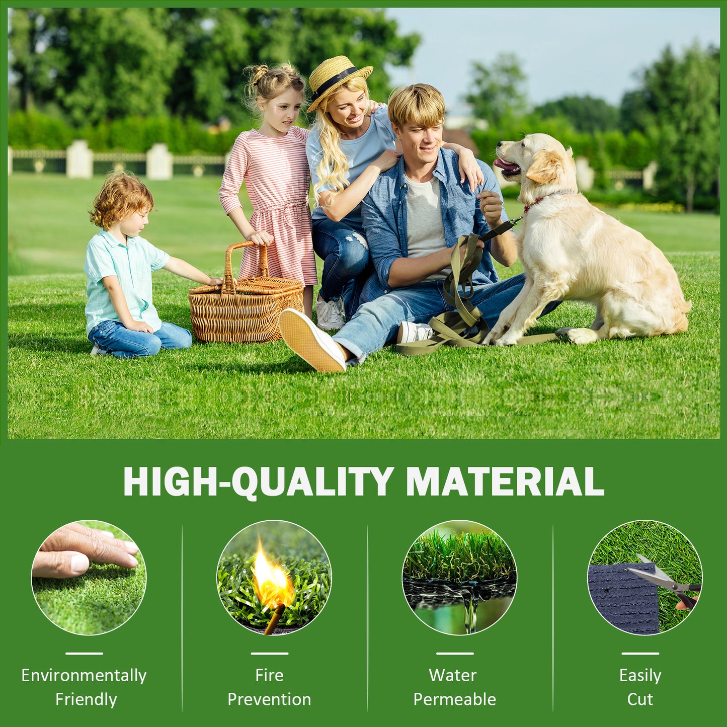 2Pack 3.3FTx10FT Artificial Grass Realistic Synthetic Thick Fake Faux Grass Rug Astroturf Carpet Landscape For Dogs Indoor Outdoor Garden Lawn Mat, With Drainage Holes