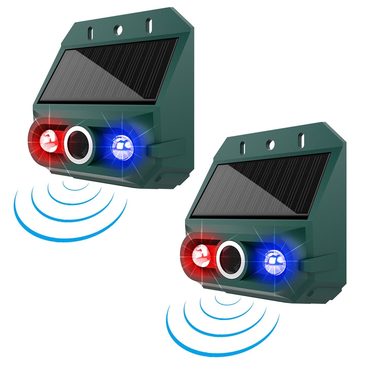 Solar Motion Sensor Alarm Animal Repeller With Strobe Light 129dB Siren 4 Modes IP55 Waterproof Security Device For Yard Farm Garden Outdoor Security 2 Pack