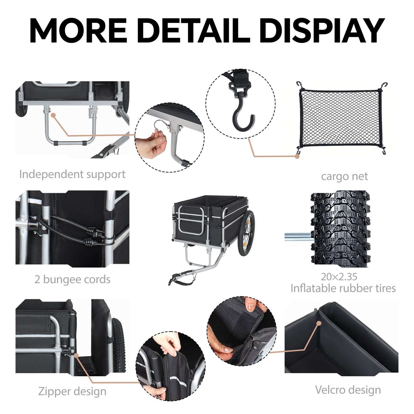 Bike Cargo Trailer 110lbs Load Capacity Heavy-Duty Bicycle Wagon Cart Foldable Compact Storage Universal Safe Hitch System Featuring Upgraded Fat Tires For Camping Groceries Hauling