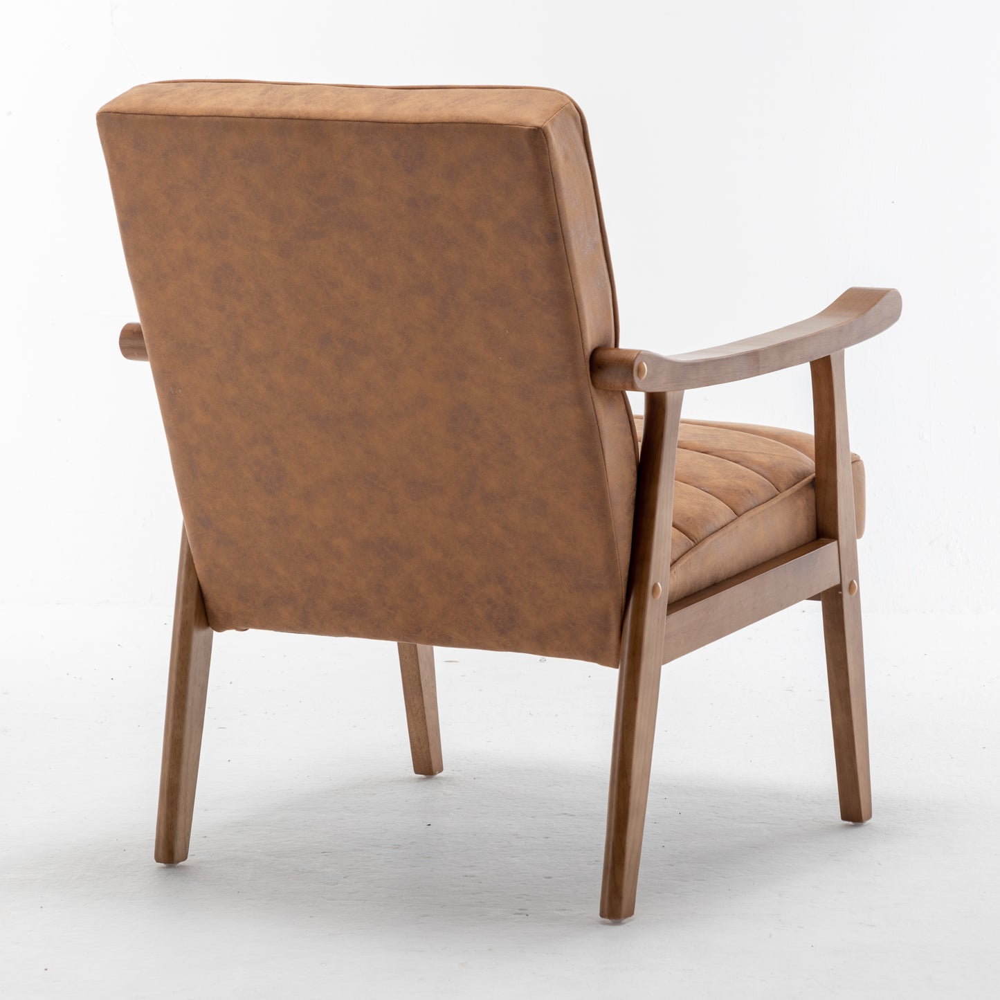 Mid-Century Modern Accent Chair, Solid Wood Frame Leather Look Microfiber Armchair With Open-Framed Arm Design, Plush Padded Seat And Back Cushion For Living Room Bedroom
