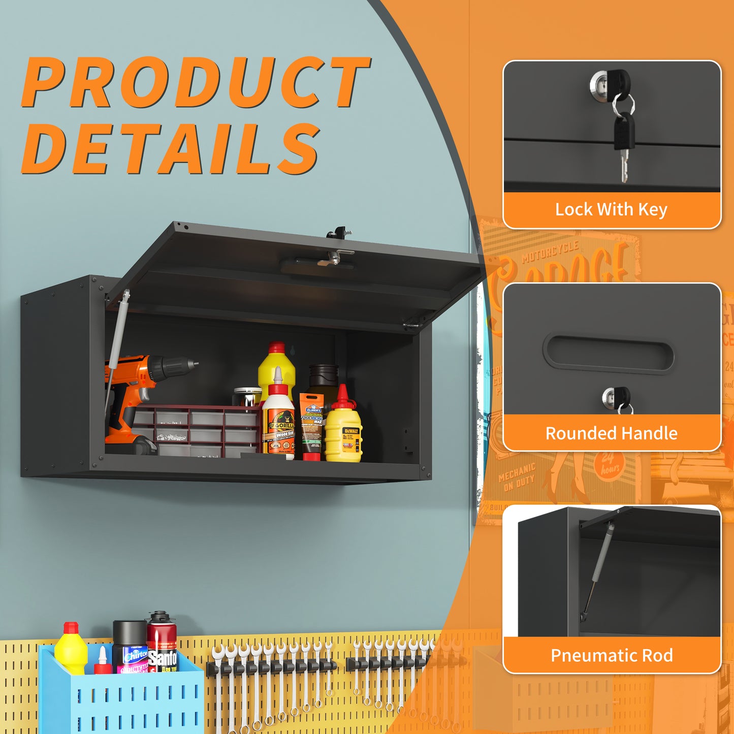 Heavy Duty Metal Wall Mounted Tool Storage Cabinet Steel Metal Garage Storage Cabinet For Garage Workshop Assembly Required