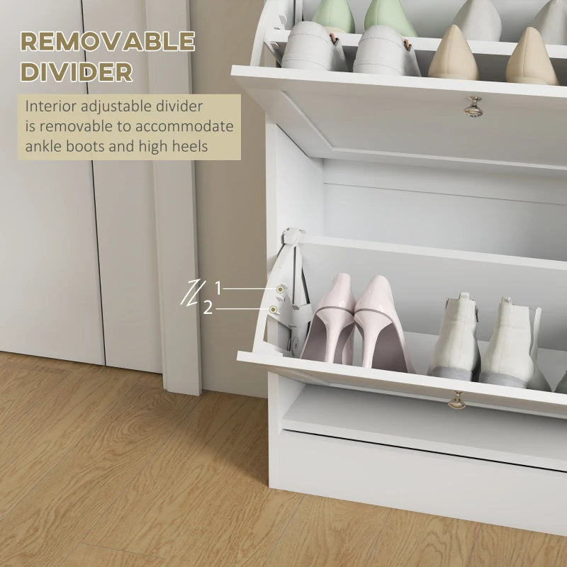 Slim Shoe Storage Cabinet, Modern Shoe Cabinet With 2 Flip Drawers And Adjustable Shelves For 8-12 Pairs, White