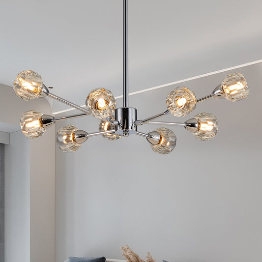 28  Modern Crystal Chandeliers, 9 Lights Chrome Chandelier For Living Room Bedroom, Dining Room Chandelier Over Table, Kitchen Light Fixtures Bulbs Not Included