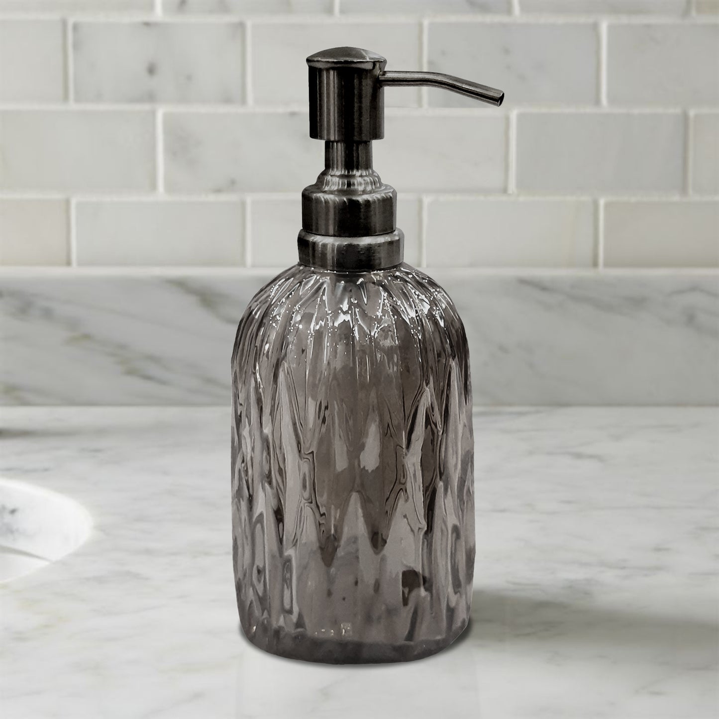 Glass Liquid Soap Dispenser Pump Bottle  Bathroom Vanity & Kitchen Sink,Holds Soap,Lotion & Sanitizer  Smoke