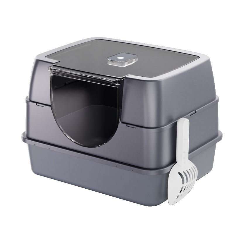 Dark Gray Top Entry Fully Enclosed Cat Litter Box , Anti Splash & Odor Locking, For Large Cats & Multi Cat Households Plastic Bring A Spoon
