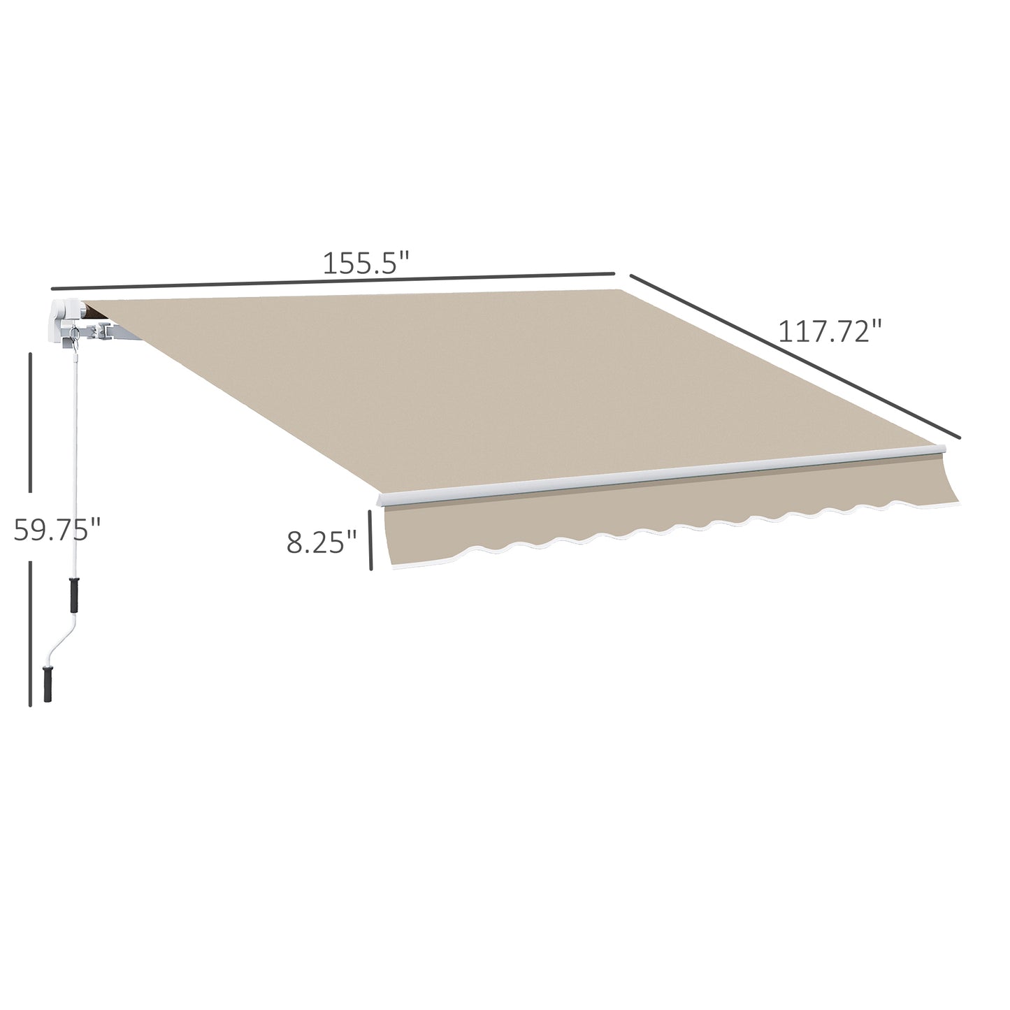12' X 10' Retractable Awning Patio Awnings Sun Shade Shelter With Manual Crank Handle, 280g/m² UV & Water-Resistant Fabric And Aluminum Frame For Deck, Balcony, Yard, Cream White